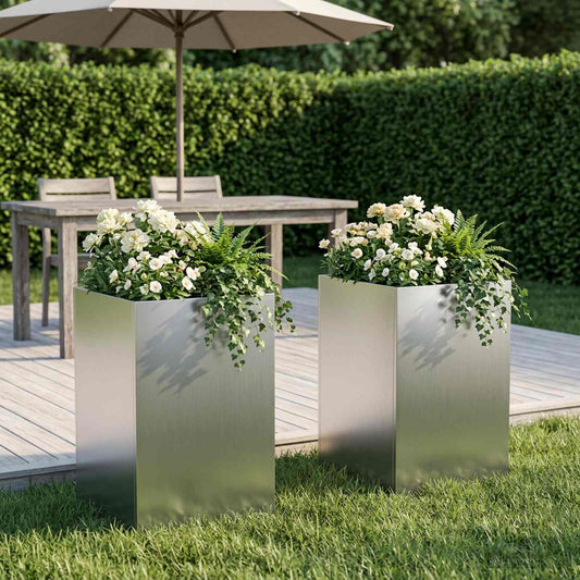 vidaXL Garden Planter 2 pcs Silver 40 x 40 x 50 cm Galvanised Steel