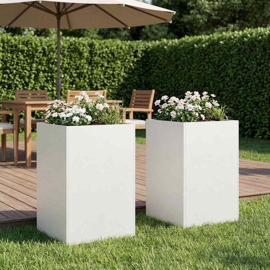 vidaXL Garden Planter 2 pcs White 40 x 40 x 75 cm Cold-rolled Steel