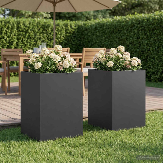 vidaXL Garden Planter 2 pcs Black 50 x 50 x 75 cm Cold-rolled Steel