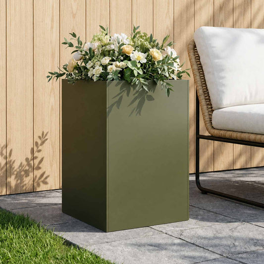 vidaXL Garden Planter Olive Green 50 x 50 x 75 cm Cold-rolled Steel