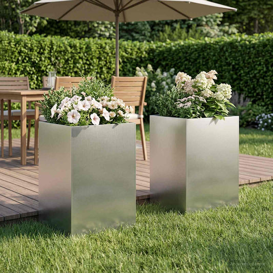 vidaXL Garden Planter 2 pcs Silver 50 x 50 x 75 cm Stainless Steel