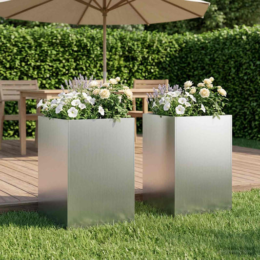 vidaXL Garden Planter 2 pcs Silver 50 x 50 x 75 cm Galvanised Steel