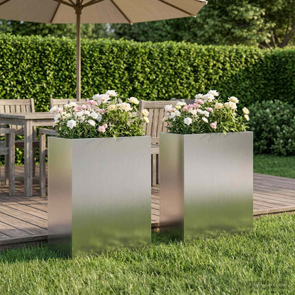 vidaXL Garden Planter 2 pcs Silver 40 x 20 x 40 cm Galvanised Steel