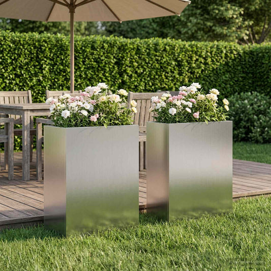 vidaXL Garden Planter 2 pcs Silver 40 x 20 x 50 cm Galvanised Steel