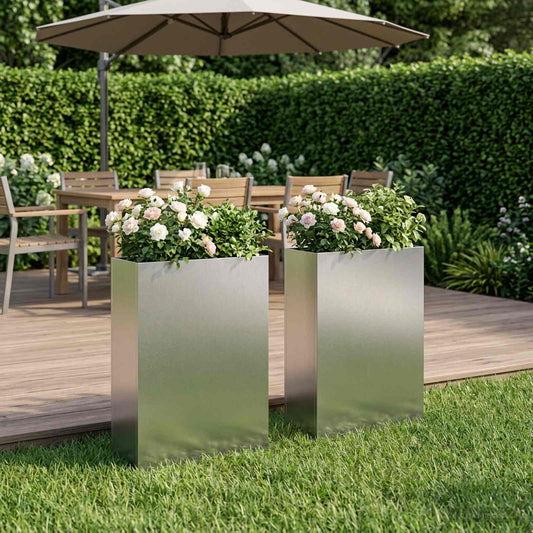 vidaXL Garden Planter 2 pcs Silver 40 x 20 x 75 cm Stainless Steel