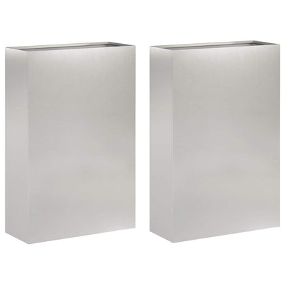 vidaXL Garden Planter 2 pcs Silver 40 x 20 x 75 cm Stainless Steel