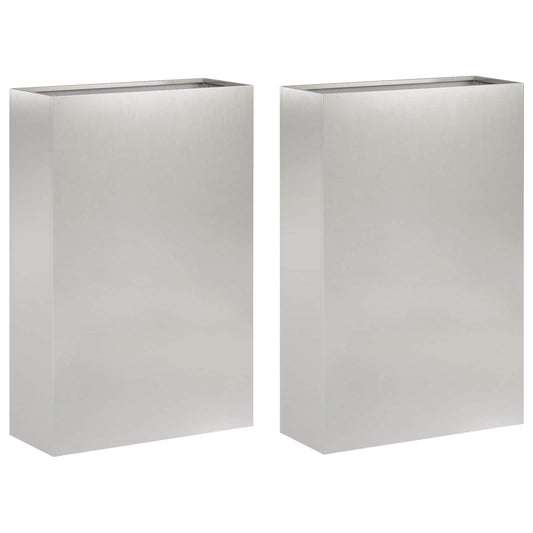 vidaXL Garden Planter 2 pcs Silver 40 x 20 x 75 cm Stainless Steel