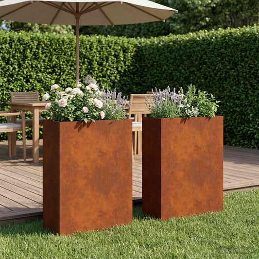 vidaXL Garden Planter 2 pcs Rusty 40 x 20 x 75 cm Weathering Steel