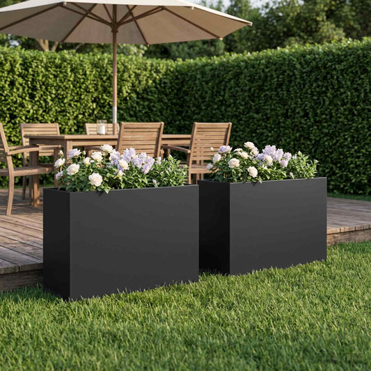vidaXL Garden Planter 2 pcs Black 50 x 20 x 40 cm Cold-rolled Steel