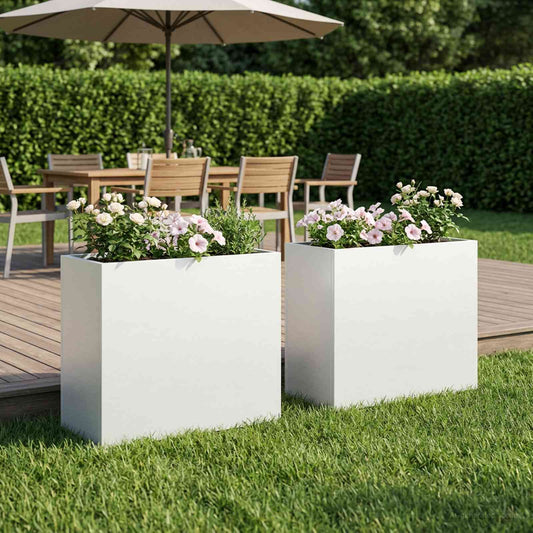 vidaXL Garden Planter 2 pcs White 50 x 20 x 40 cm Cold-rolled Steel