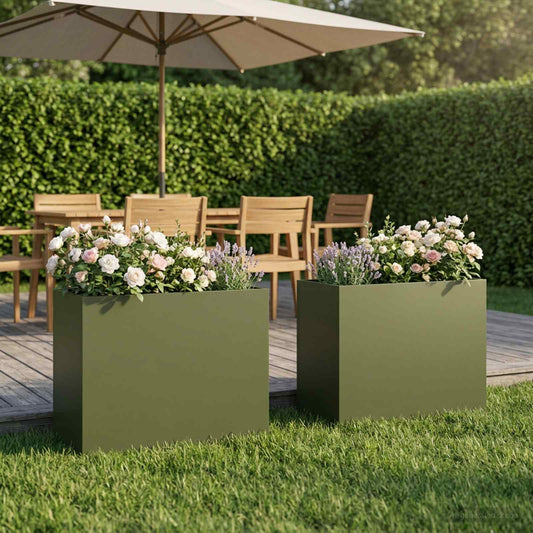 vidaXL Garden Planter 2 pcs Olive Green 50 x 20 x 40 cm