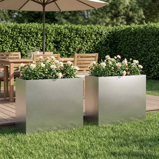 vidaXL Garden Planter 2 pcs Silver 50 x 20 x 40 cm Stainless Steel