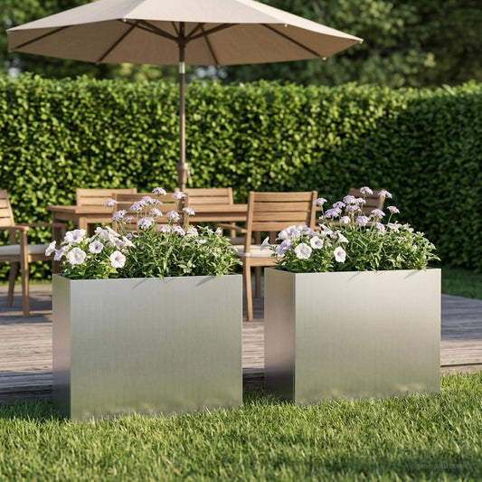 vidaXL Garden Planter 2 pcs Silver 50 x 20 x 40 cm Galvanised Steel