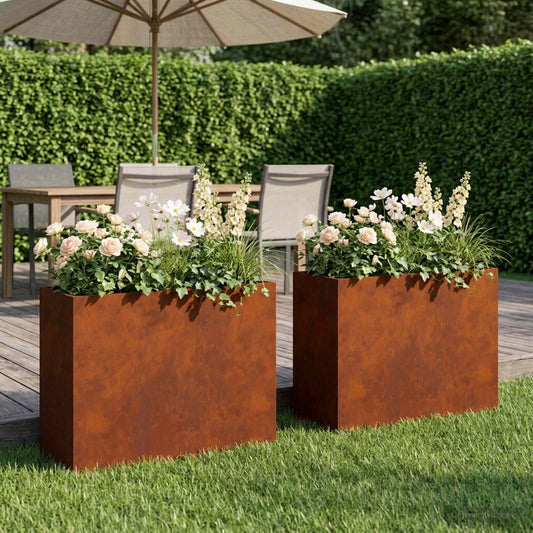 vidaXL Garden Planter 2 pcs Rusty 50 x 20 x 40 cm Weathering Steel
