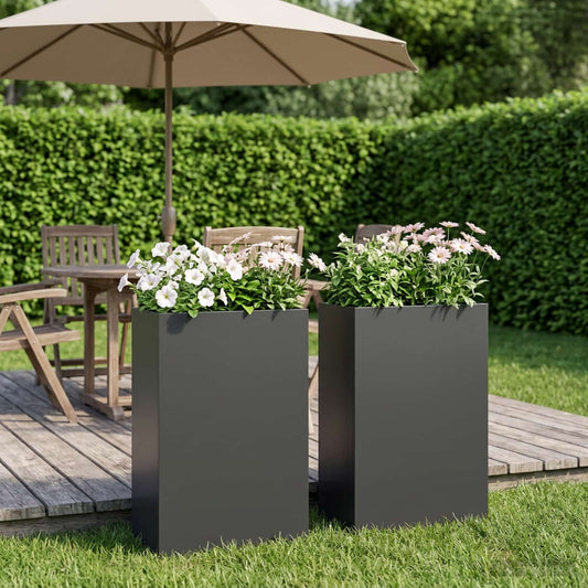 vidaXL Garden Planter 2 pcs Black 50 x 20 x 75 cm Cold-rolled Steel