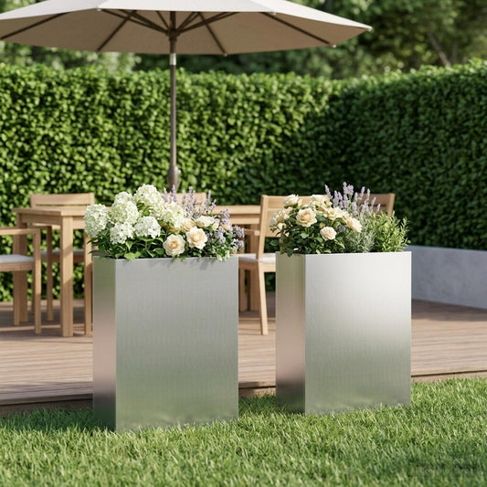 vidaXL Garden Planter 2 pcs Silver 50 x 20 x 75 cm Galvanised Steel