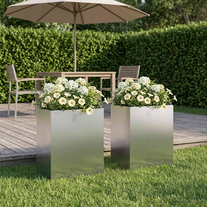 vidaXL Garden Planter 2 pcs Silver 40 x 30 x 40 cm Stainless Steel