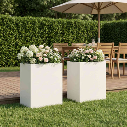 vidaXL Garden Planter 2 pcs White 40 x 30 x 50 cm Cold-rolled Steel