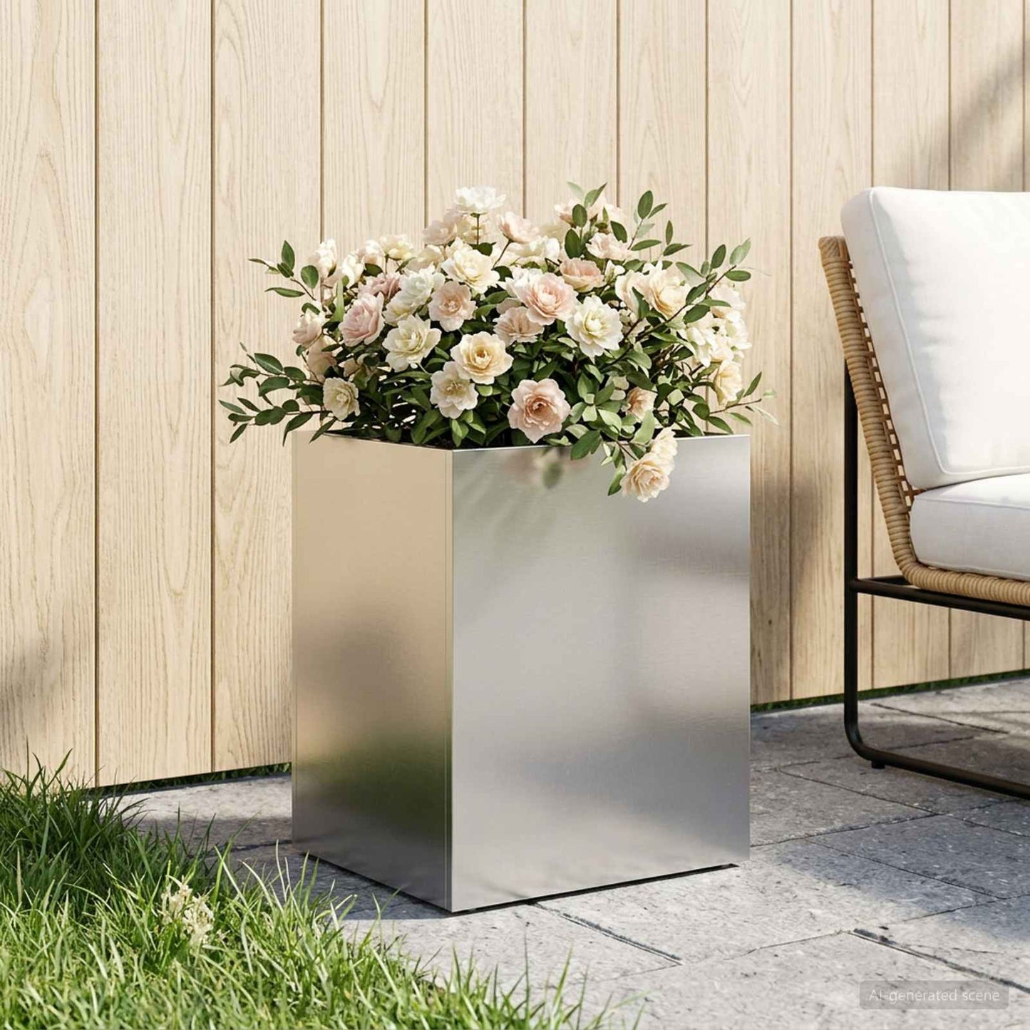 vidaXL Garden Planter Silver 40 x 30 x 50 cm Stainless Steel