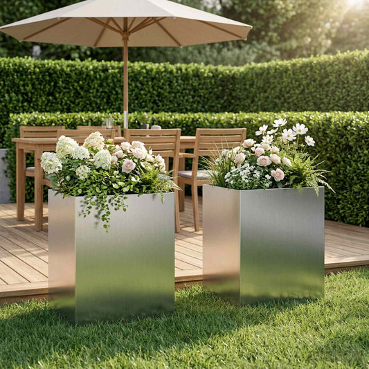 vidaXL Garden Planter 2 pcs Silver 40 x 30 x 50 cm Galvanised Steel