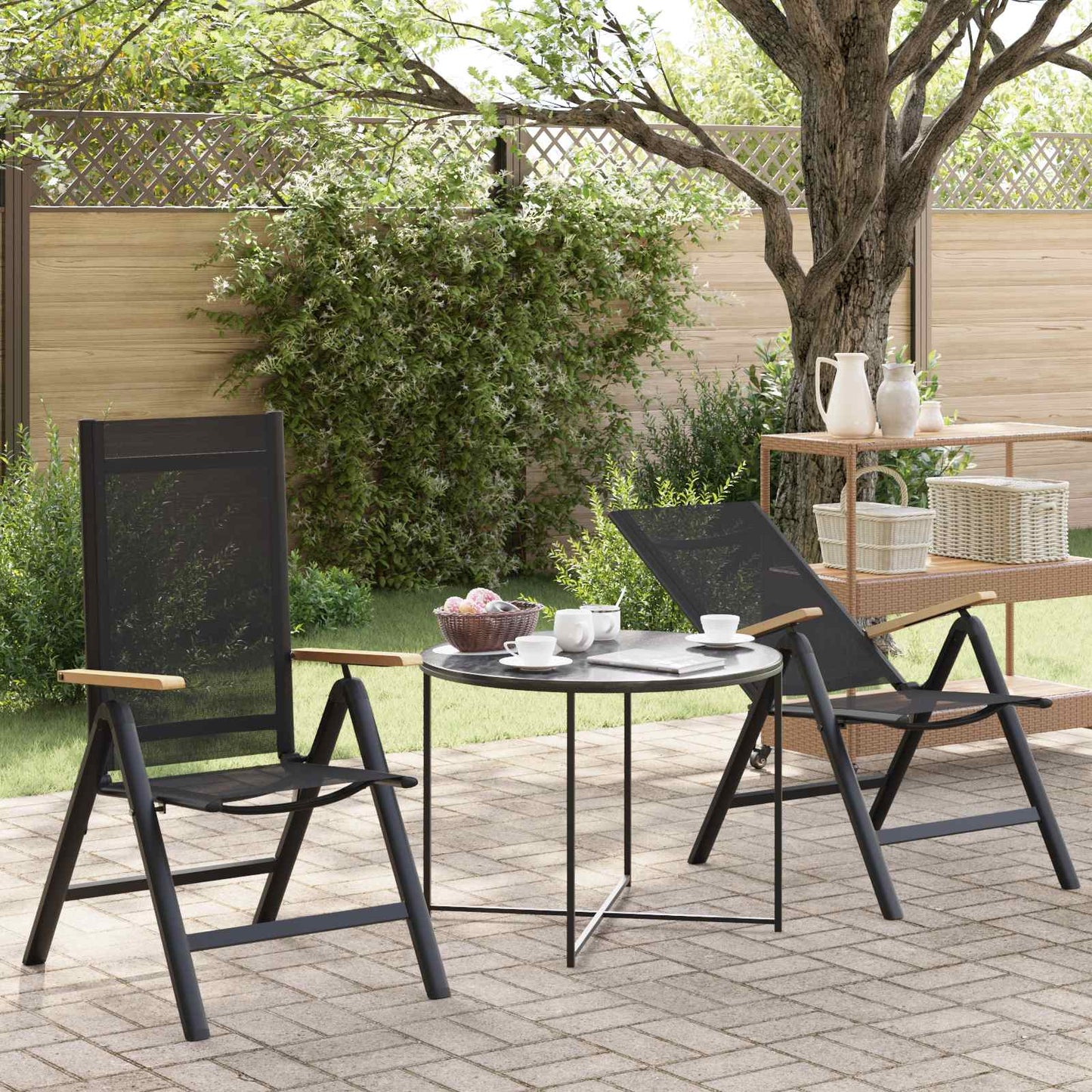 vidaXL Reclining Garden Chairs 2 pcs Black 58 x 73 x 111.5 cm