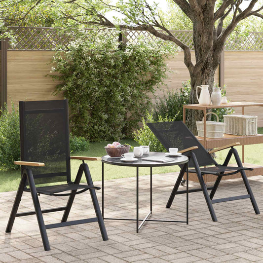 vidaXL Reclining Garden Chairs 2 pcs Black Textilene