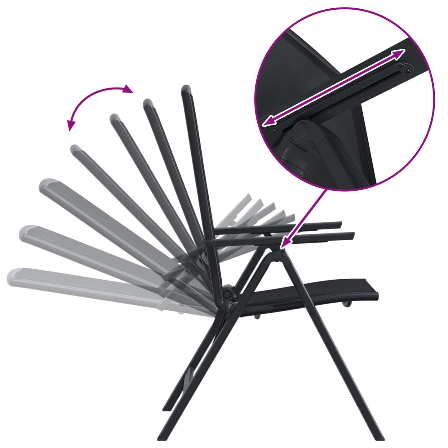 vidaXL Reclining Garden Chairs 2 pcs Black 58 x 71 x 112 cm Textilene