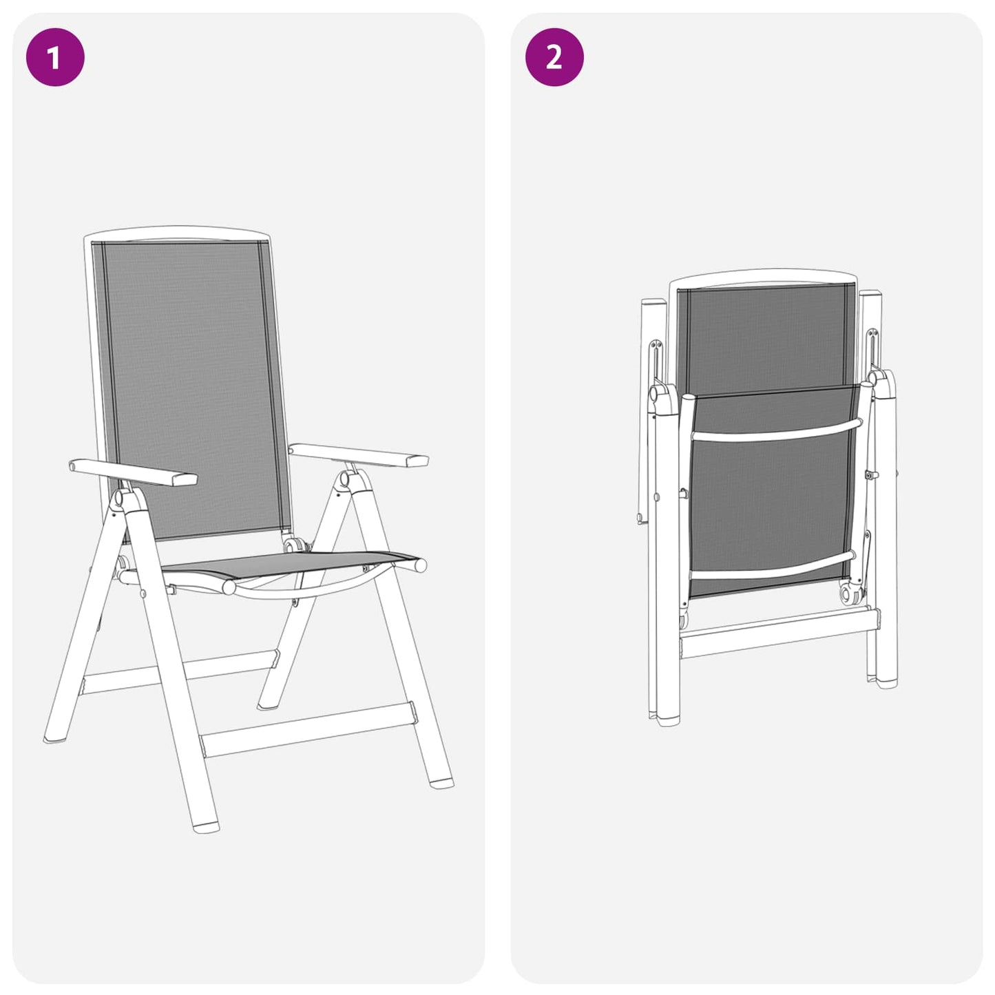 vidaXL Reclining Garden Chairs 2 pcs Black 58 x 71 x 112 cm Textilene