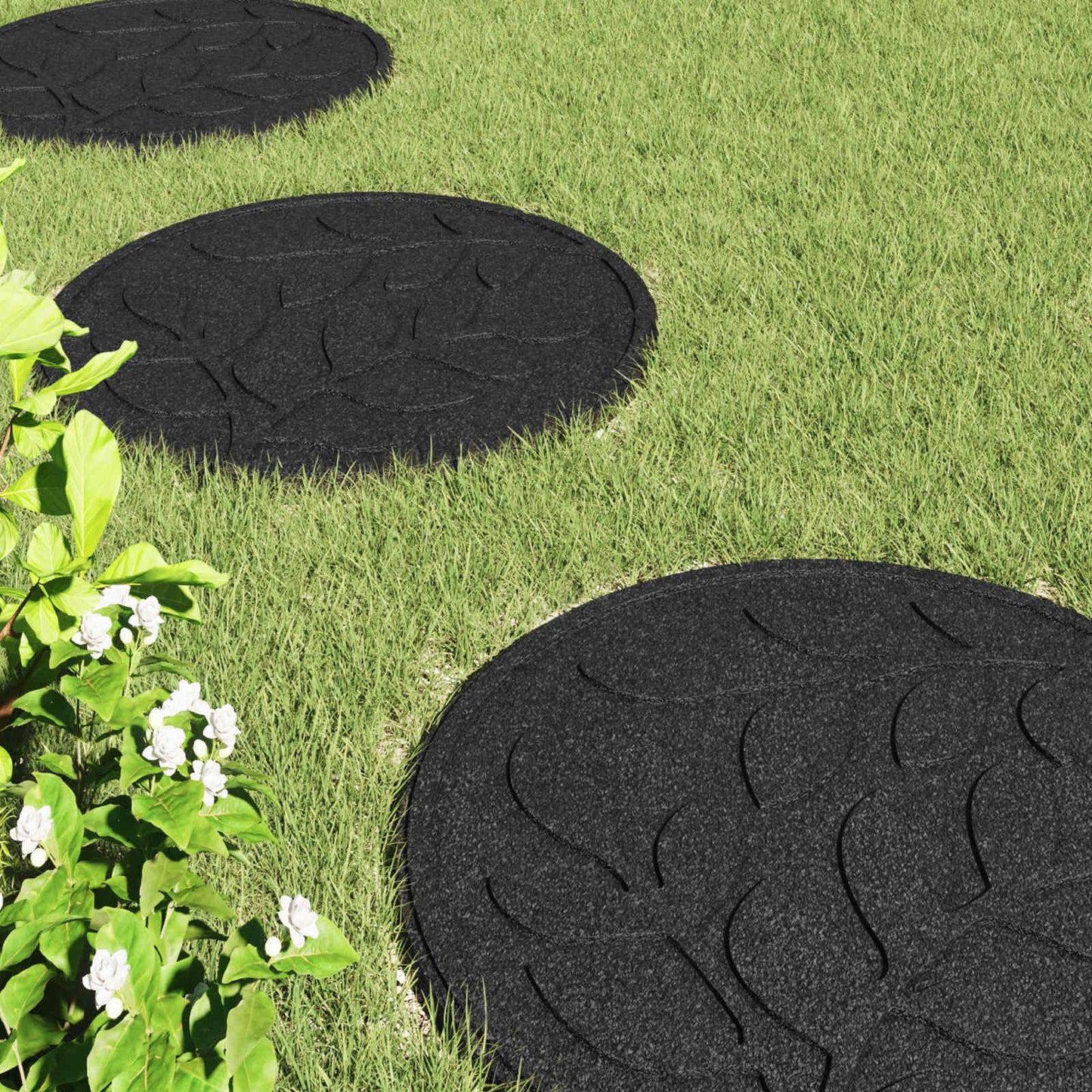vidaXL Stepping Stone 6 pcs Black Ø 44 x 2 cm Rubber