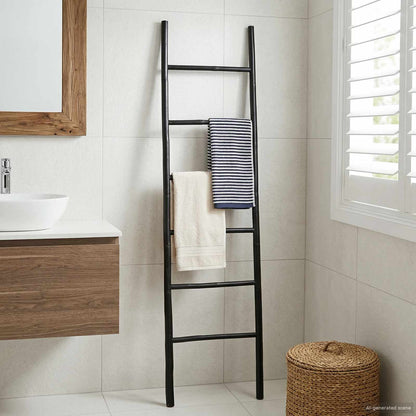 vidaXL Blanket Ladder Black 50 x 190 cm Bamboo