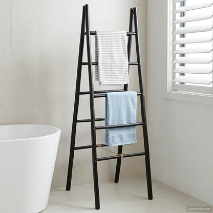 vidaXL Double-Sided Blanket Ladder Black 50 x 50 x 159 cm Bamboo