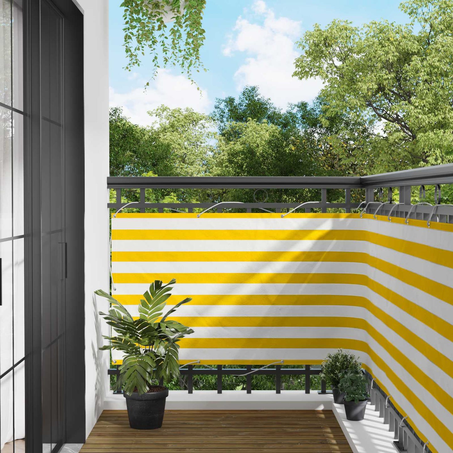 vidaXL Balcony Screen Yellow and White 100 x 400 cm Oxford Fabric
