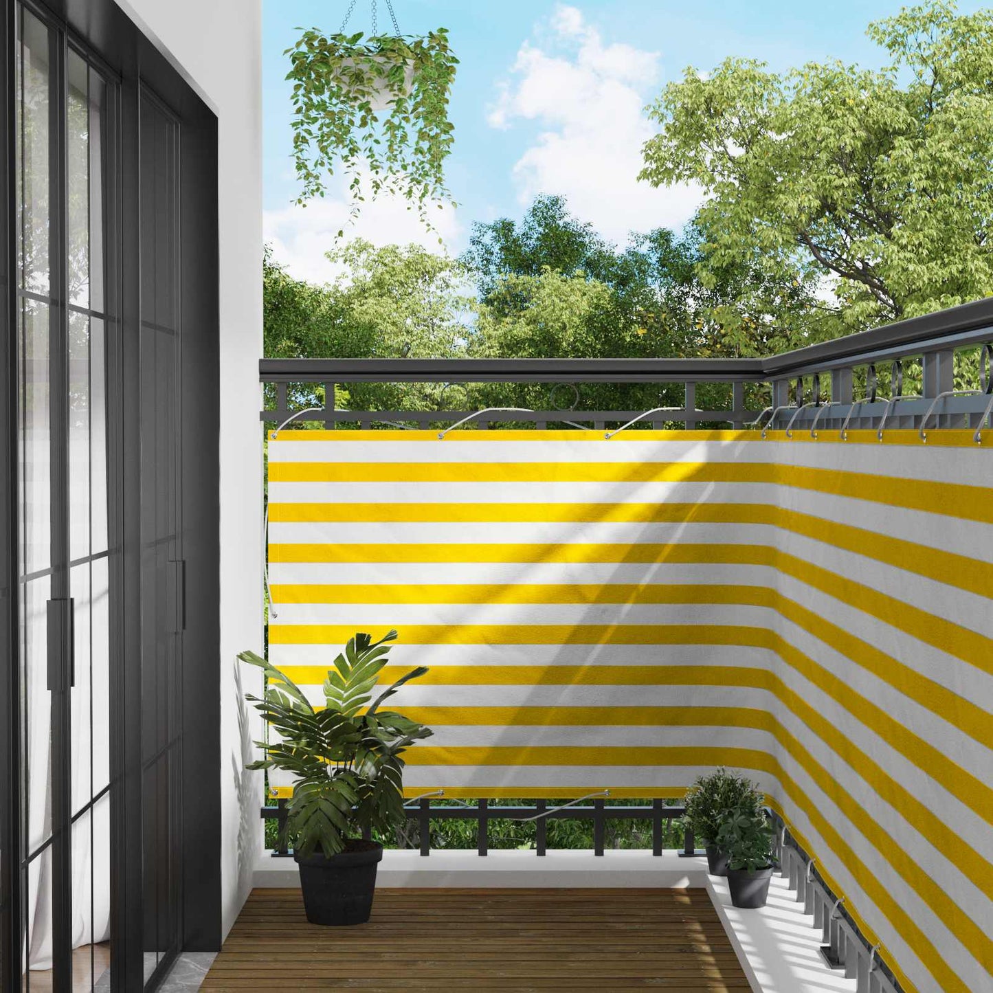vidaXL Balcony Screen Yellow and White 110 x 200 cm Oxford Fabric