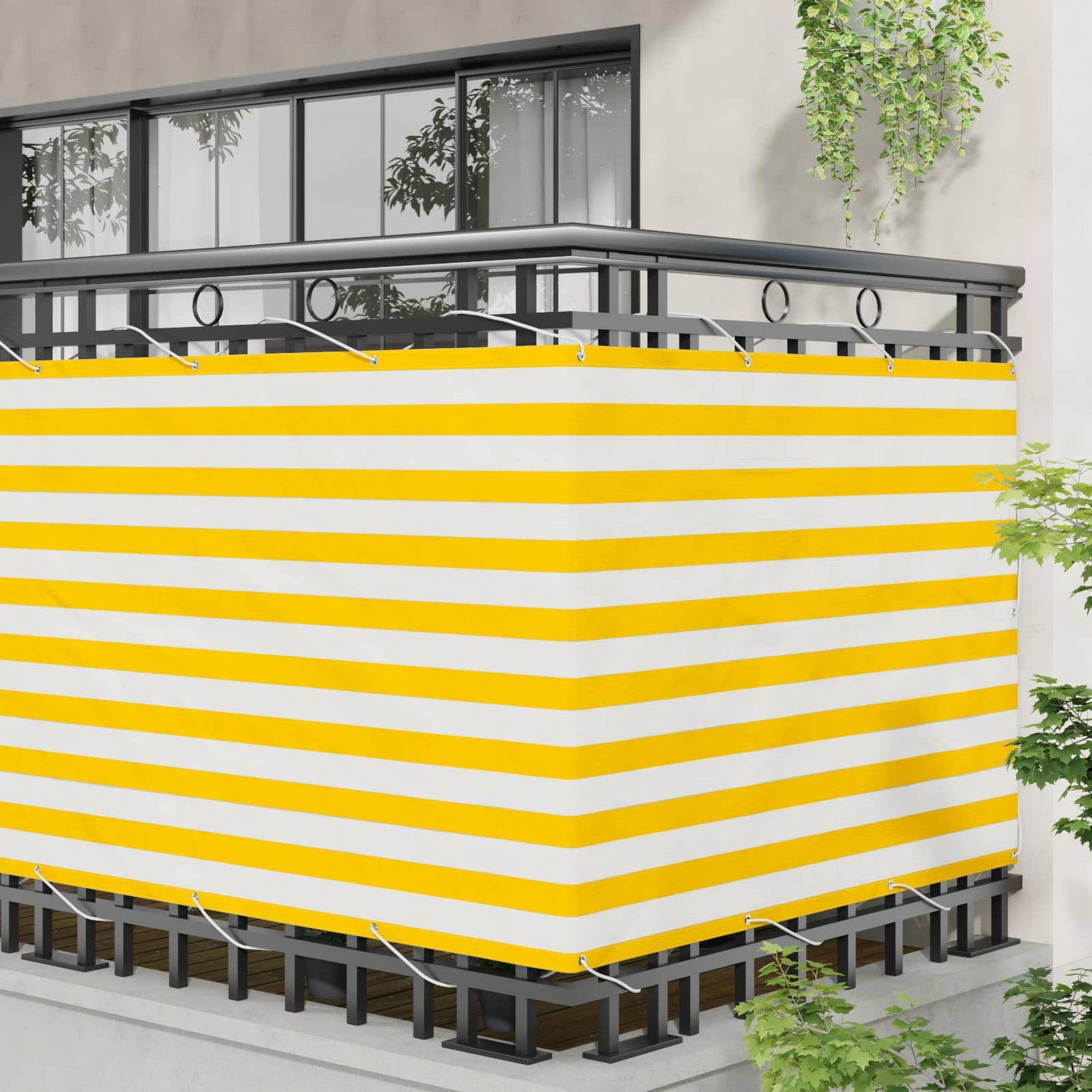 vidaXL Balcony Screen Yellow and White 110 x 800 cm Oxford Fabric
