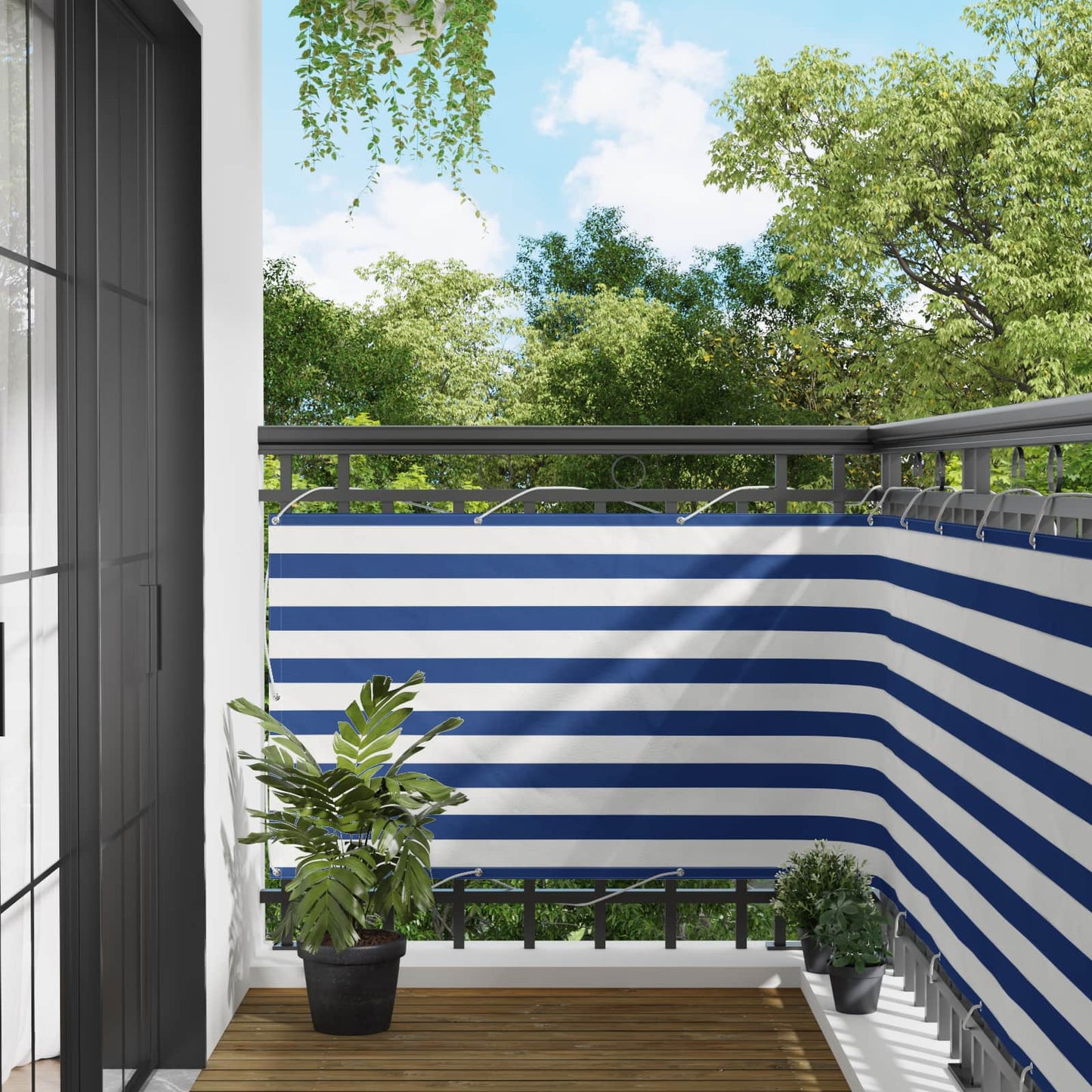 vidaXL Balcony Screen Blue and White 100 x 300 cm Oxford Fabric
