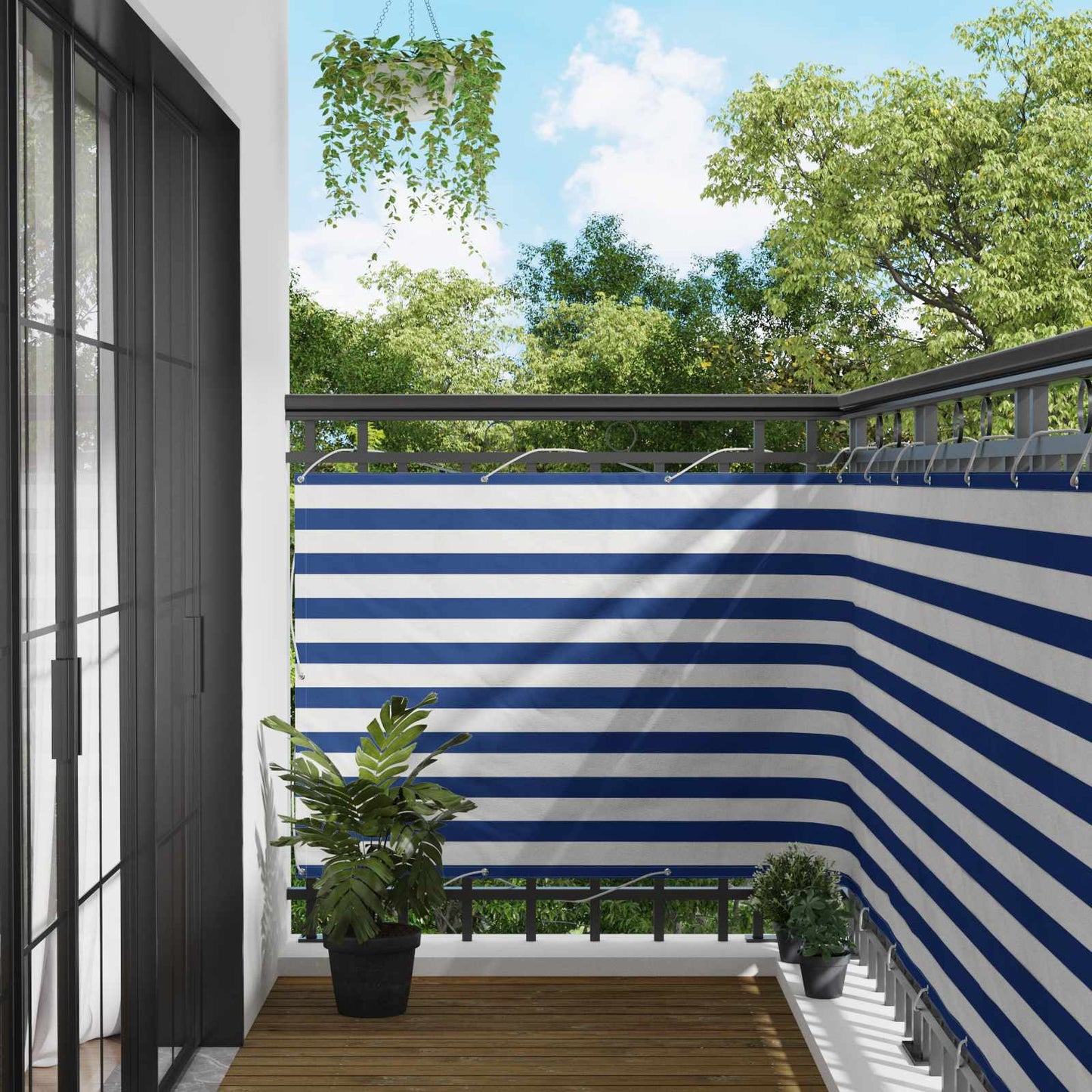 vidaXL Balcony Screen Blue and White 110 x 200 cm Oxford Fabric