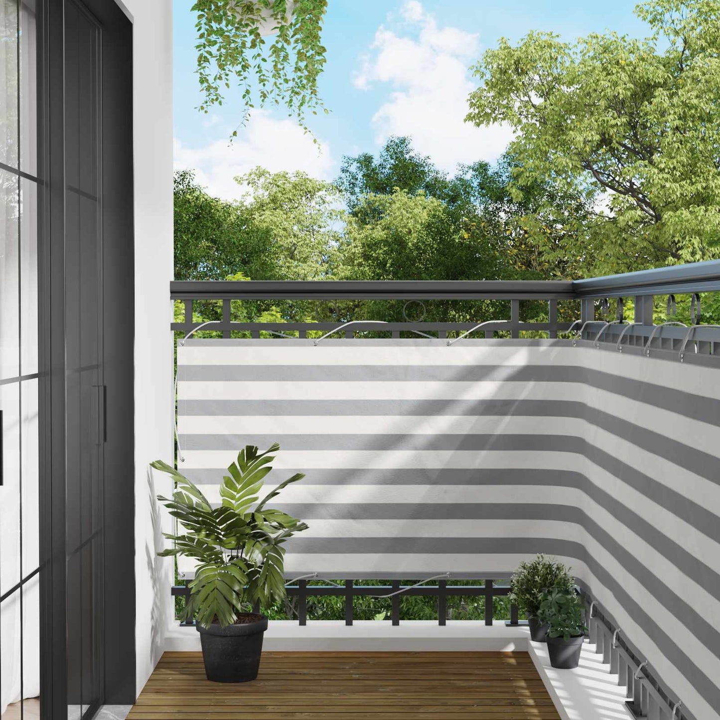 vidaXL Balcony Screen Light Grey and White 100 x 300 cm Oxford Fabric