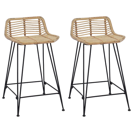 vidaXL Bar Stool 2 pcs Natural 44 x 45 x 76 cm Rattan and Steel