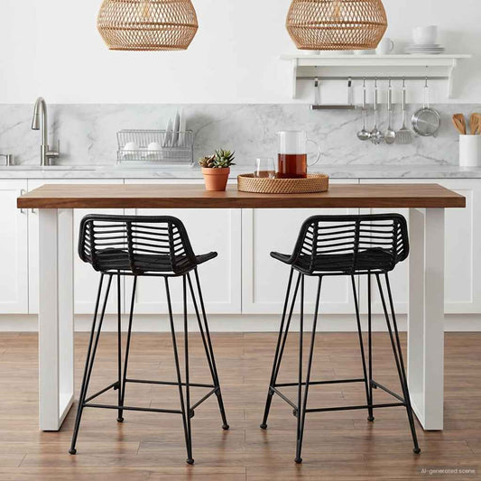 vidaXL Bar Stool 2 pcs Black 44 x 45 x 76 cm Rattan and Steel