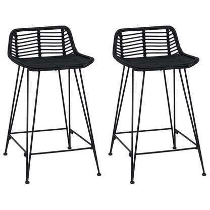 vidaXL Bar Stool 2 pcs Black 44 x 45 x 76 cm Rattan and Steel