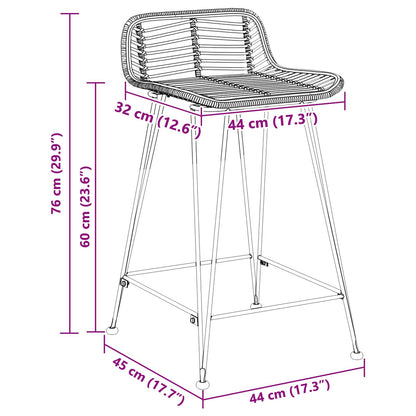 vidaXL Bar Stool 2 pcs Black 44 x 45 x 76 cm Rattan and Steel