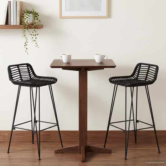 vidaXL Bar Stool 2 pcs Black 44 x 46 x 91 cm Rattan and Steel