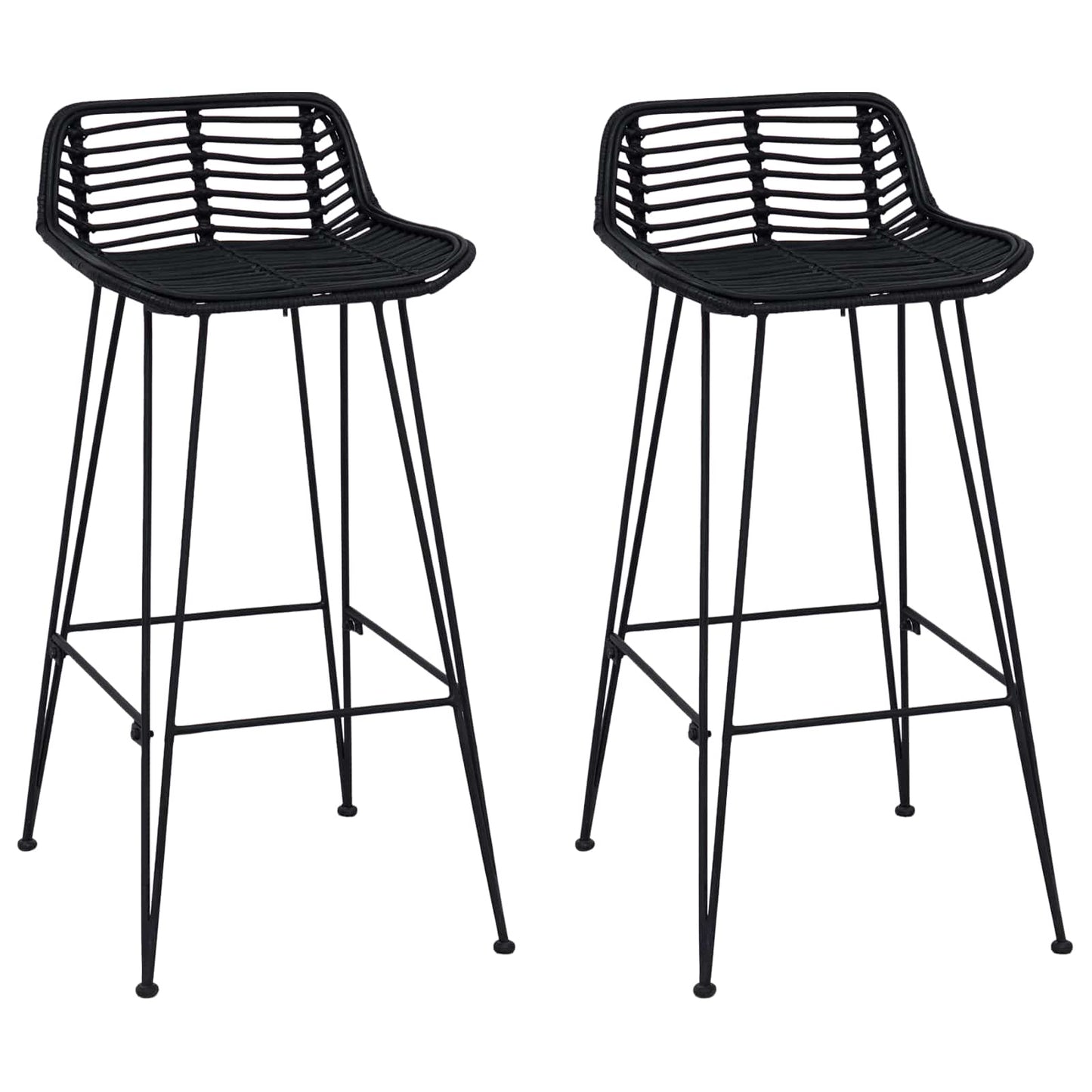 vidaXL Bar Stool 2 pcs Black 44 x 46 x 91 cm Rattan and Steel