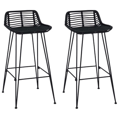 vidaXL Bar Stool 2 pcs Black 44 x 46 x 91 cm Rattan and Steel