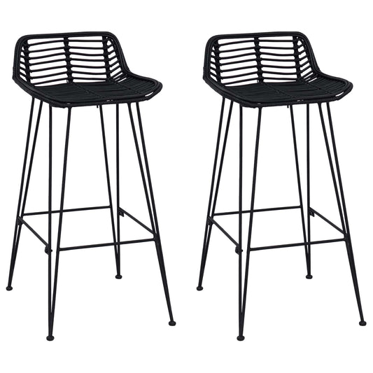 vidaXL Bar Stool 2 pcs Black 44 x 46 x 91 cm Rattan and Steel