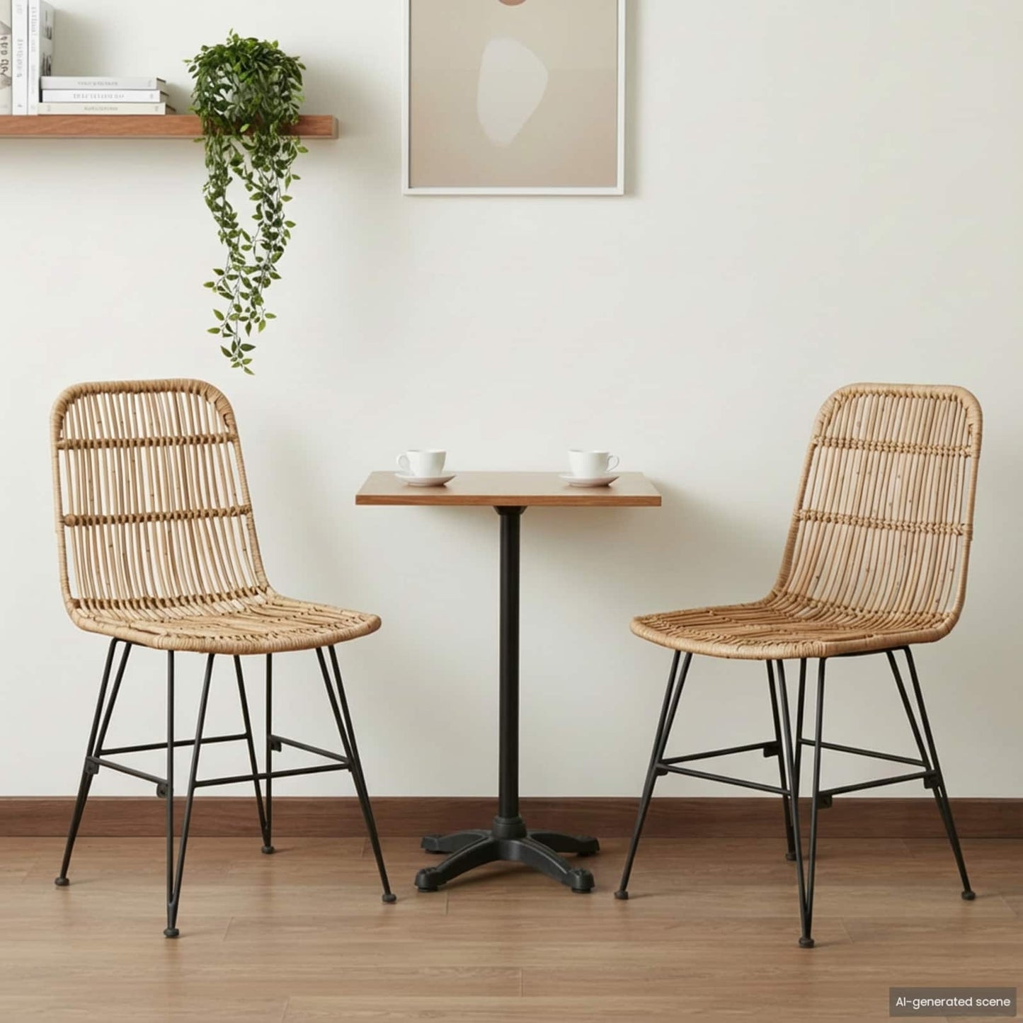 vidaXL Dinning Chair 2 pcs Natural 41 x 55 x 85 cm Rattan and Steel