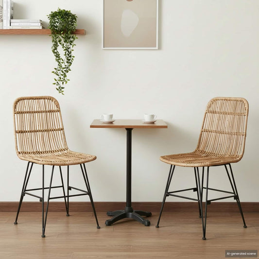 vidaXL Dinning Chair 2 pcs Natural 41 x 55 x 85 cm Rattan and Steel