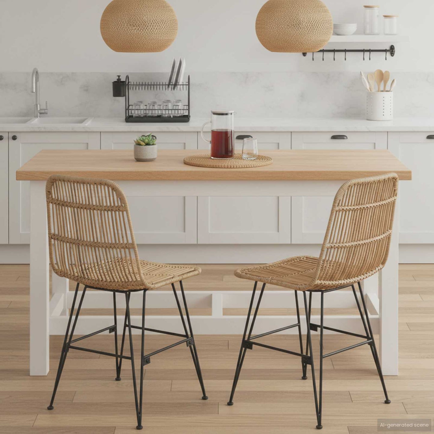 vidaXL Dinning Chair 2 pcs Natural 41 x 55 x 85 cm Rattan and Steel