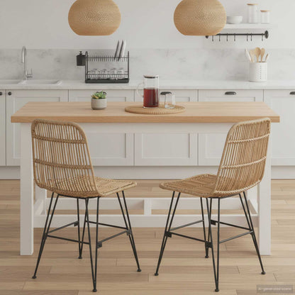 vidaXL Dinning Chair 2 pcs Natural 41 x 55 x 85 cm Rattan and Steel