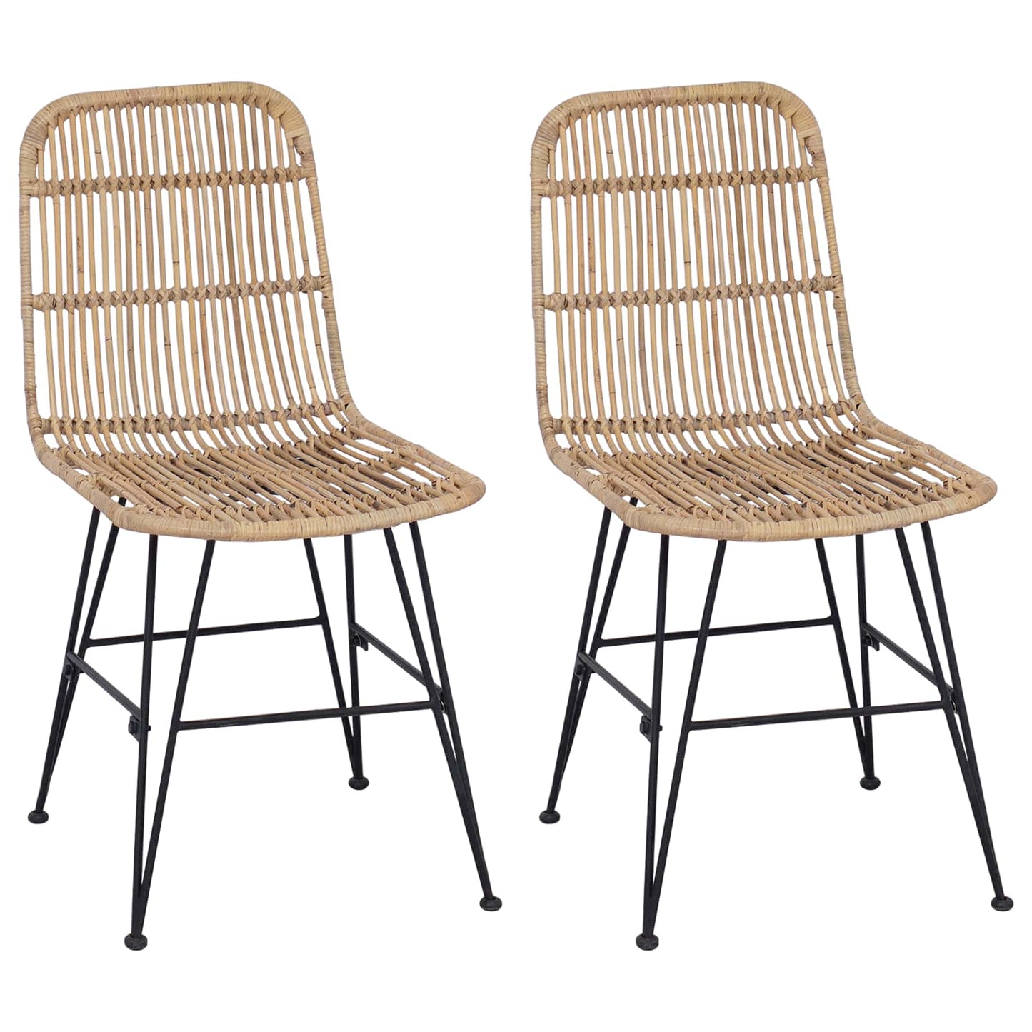 vidaXL Dinning Chair 2 pcs Natural 41 x 55 x 85 cm Rattan and Steel